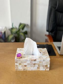 Homearte - Mother Of Pearl With Agate Tissue Box Holder- Pink