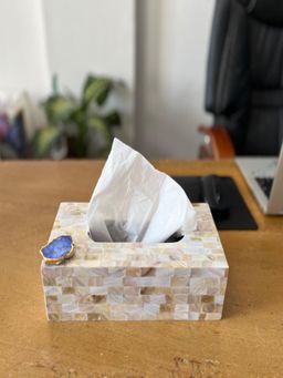 Homearte - Mother Of Pearl With Agate Tissue Box Holder- Blue