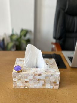 Homearte - Mother Of Pearl With Agate Tissue Box Holder- Purple