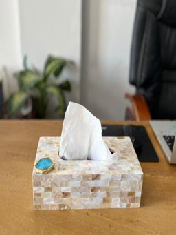 Homearte - Mother Of Pearl With Agate Tissue Box Holder- Turquoise