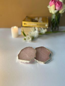 Homearte - Rose Quartz Coaster Silver Plated (Pack of 2)
