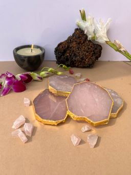 Homearte - Rose Quartz Coaster Gold Plated (Pack of 4)