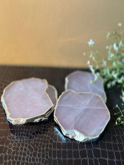 Homearte - Rose Quartz Coaster Silver Plated (Pack of 4)