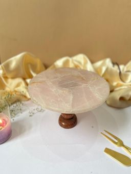 Homearte - Rose Quartz Cake Stand Round 10 Inch With Wooden Base