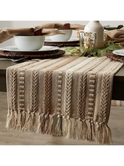 THE HOME TALK - Premium Cotton Designer Table Runner Beige (6 Seater)