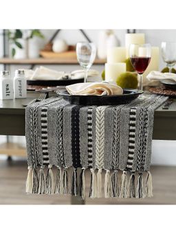 THE HOME TALK - Premium Cotton Designer Table Runner Black (6 Seater)