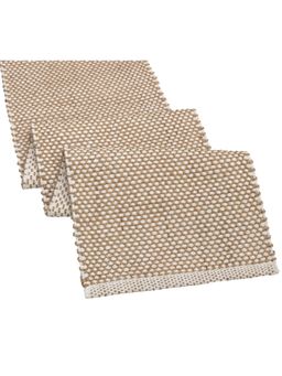 THE HOME TALK - Handwoven Cotton Table Runner - White Design - Eco-Friendly (6 Seater)
