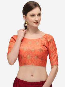 Amrutam Fab - Womens Jacquard Peach Stiched Blouse With Round Neck