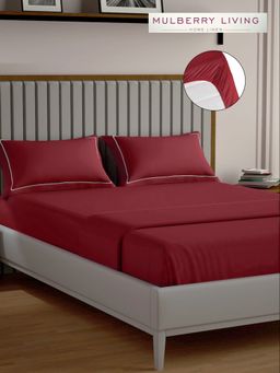 MULBERRY LIVING - Serenity Solid King Size 250TC Bedsheet with 2 Pillow Covers - RED