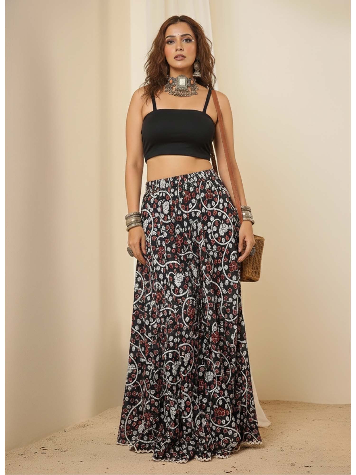 winered Women Floral Print Cotton Maxi Skirt-picture-36