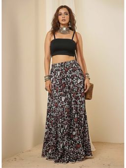WineRed - Women Floral Print Cotton Maxi Skirt