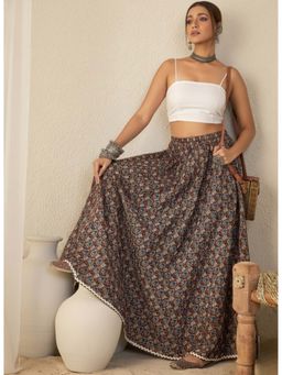 WineRed - Women Floral Print Cotton Maxi Skirt