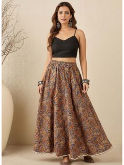 WineRed - Women Floral Print Cotton Maxi Skirt