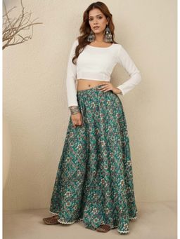 WineRed - Women Floral Print Cotton Maxi Skirt