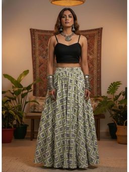 WineRed - Women Floral Print Cotton Maxi Skirt