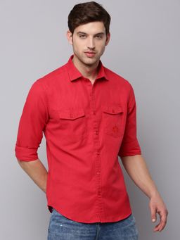 SHOWOFFFF - Mens Spread Collar Red Solid Shirt