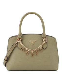 Guess - Green Textured Zipper Satchel Bag with Detachable Strap