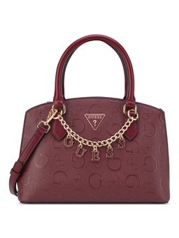 Guess - Maroon Textured Zipper Satchel Bag with Detachable Strap