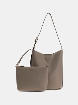 Guess - Grey Solid Bucket Shoulder Bag with Pouch