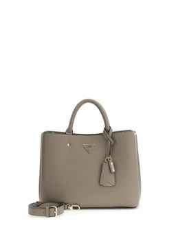 Guess - Beige Solid Zipper Satchel Bag with Detachable Strap