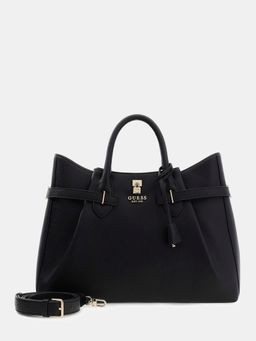 Guess - Black Solid Zipper Yesba Girlfriend Satchel Bag with Detachable Strap