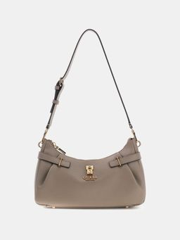 Guess - Beige Textured Zipper Yesba Shoulder Bag