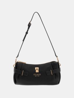 Guess - Black Textured Zipper Shoulder Bag