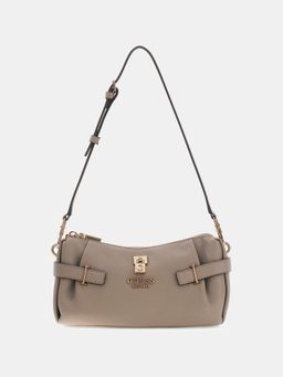 Guess - Beige Textured Zipper Shoulder Bag