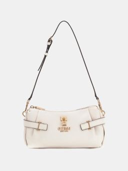 Guess - Off White Textured Zipper Shoulder Bag