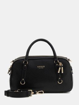 Guess - Black Textured Magnet Marsha Box Satchel Bag with Detachable Strap