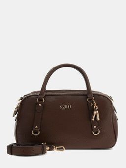 Guess - Brown Textured Magnet Marsha Box Satchel Bag with Detachable Strap