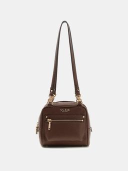 Guess - Brown Textured Zipper Shoulder Bag