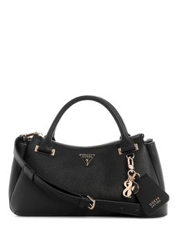 Guess - Black Textured Zipper Satchel Bag with Detachable Strap