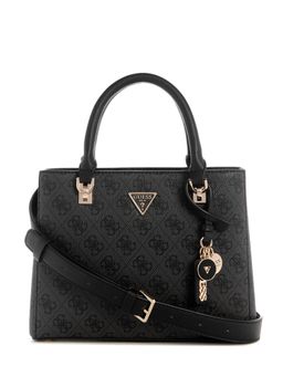 Guess - Grey Printed Zipper Satchel Bag with Detachable Strap