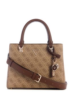 Guess - Beige Printed Zipper Satchel Bag with Detachable Strap