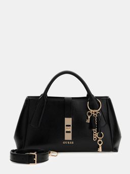 Guess - Black Textured Satchel Bag with Detachable Strap