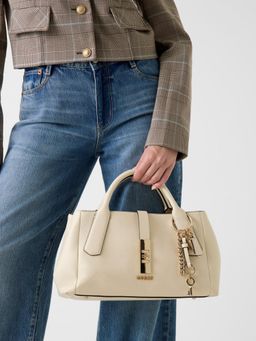 Guess - White Textured Satchel Bag with Detachable Strap