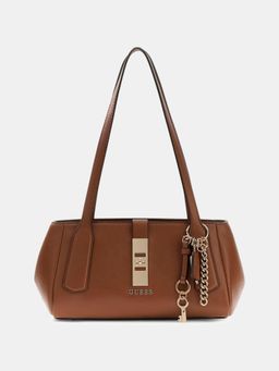 Guess - Brown Solid Zipper Brooke Shoulder Bag