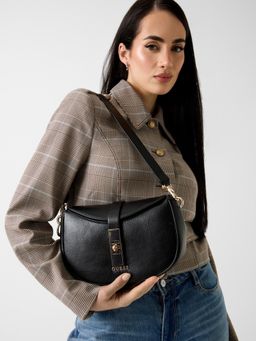 Guess - Black Solid Twist Lock Shoulder Bag