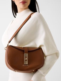 Guess - Brown Solid Twist Lock Shoulder Bag