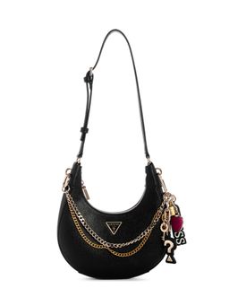 Guess - Black Solid Zipper Davina Hobo Bag