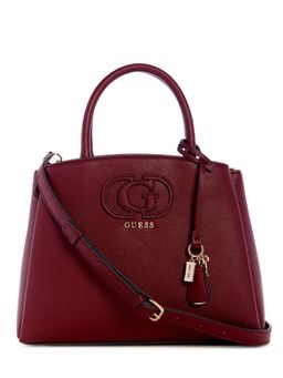 Guess - Maroon Textured Satchel Bag with Detachable Strap