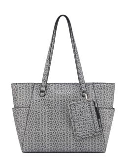 Guess - Grey Printed Zipper Tote Bag with Card Case