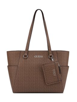 Guess - Brown Printed Zipper Tote Bag with Card Case