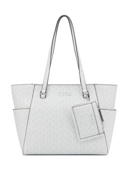Guess - White Printed Zipper Tote Bag with Card Case