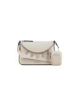 Guess - Cream Printed Zipper Shoulder Bag With Pouch & Detachable Strap