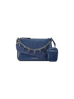 Guess - Navy Blue Printed Zipper Shoulder Bag With Pouch & Detachable Strap