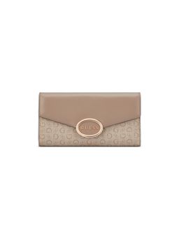 Guess - Beige Printed Snap Button Tri-Fold Wallet