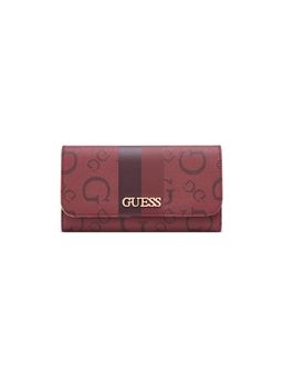 Guess - Maroon Printed Snap Button Tri-Fold Wallet
