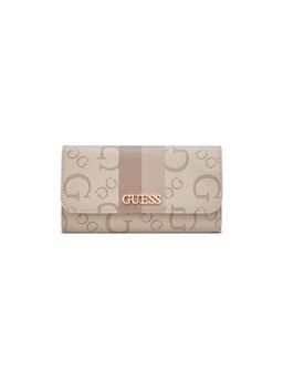 Guess - Beige Printed Snap Button Tri-Fold Wallet